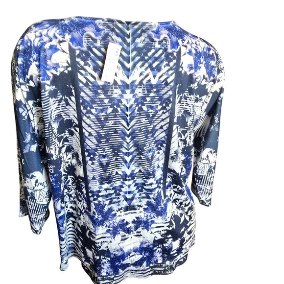 Womens Blue & White Abstract Print Blouse Gorgeous 3/4 Sleeve Size 26/28 JJ4069 - Picture 4 of 11